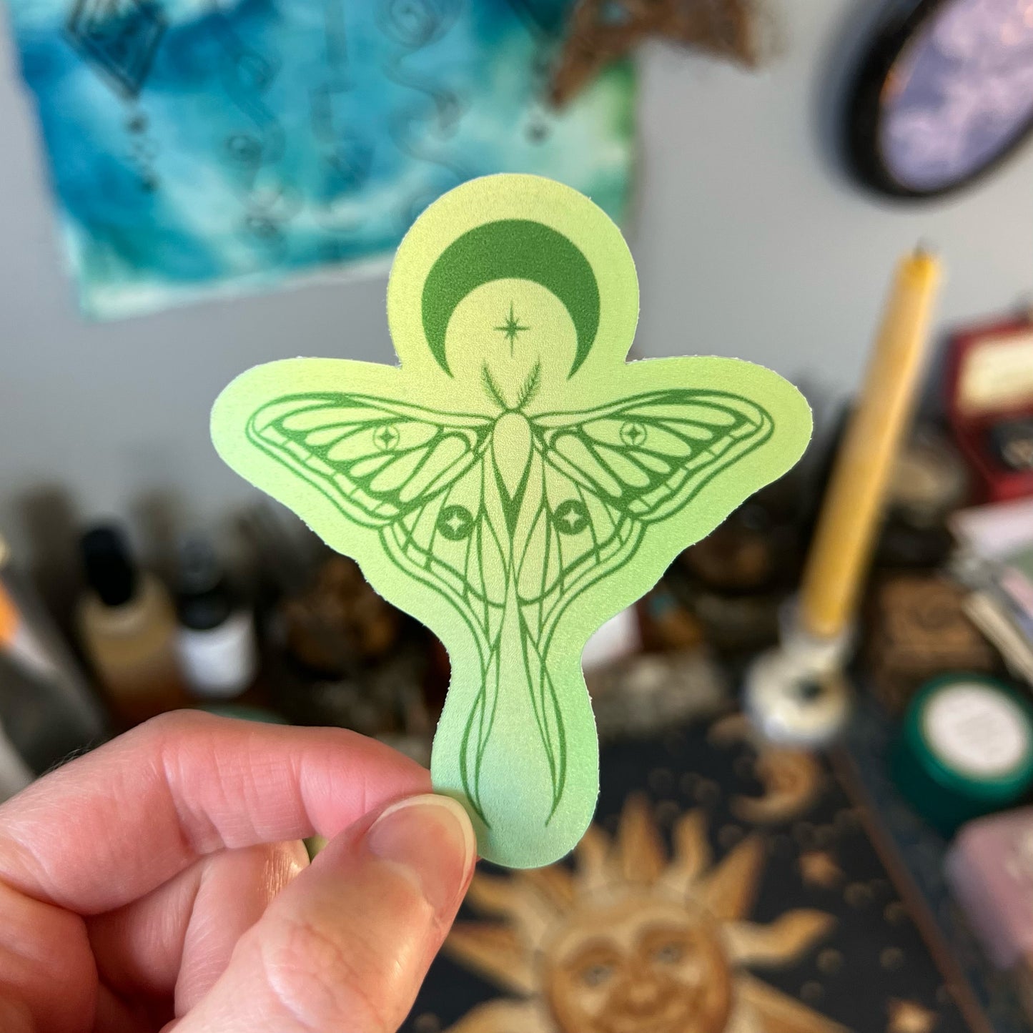 Green Holo Moth Sticker